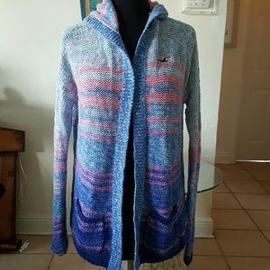 Hollister blue/pink hooded sweater M/L